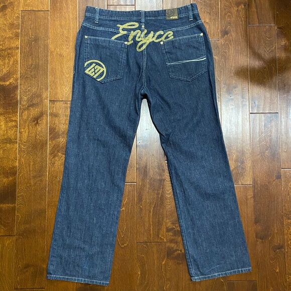 Enyce Vintage Y2K Embroidered Straight Leg Denim Blue Gold Jeans Men's 40 x 34 - Picture 5 of 11